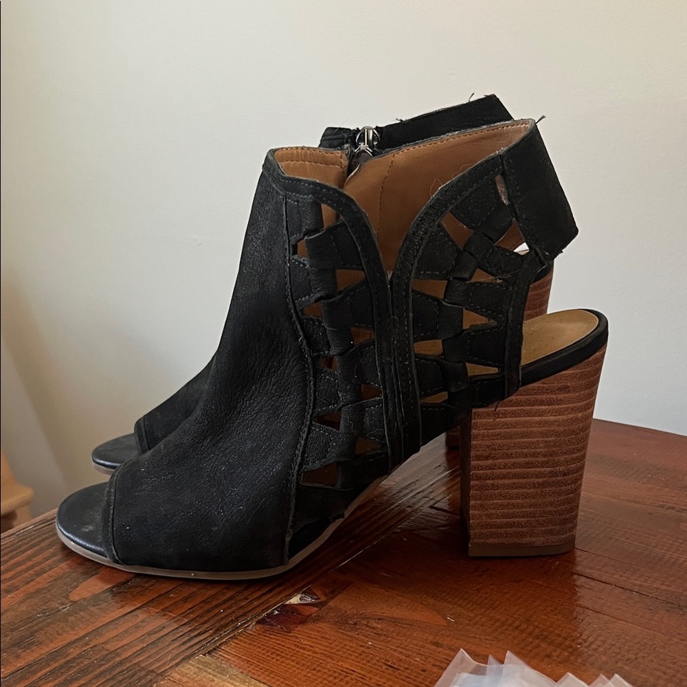 Franco Sarto Black Peep-Toe Cutout Block Heel Booties